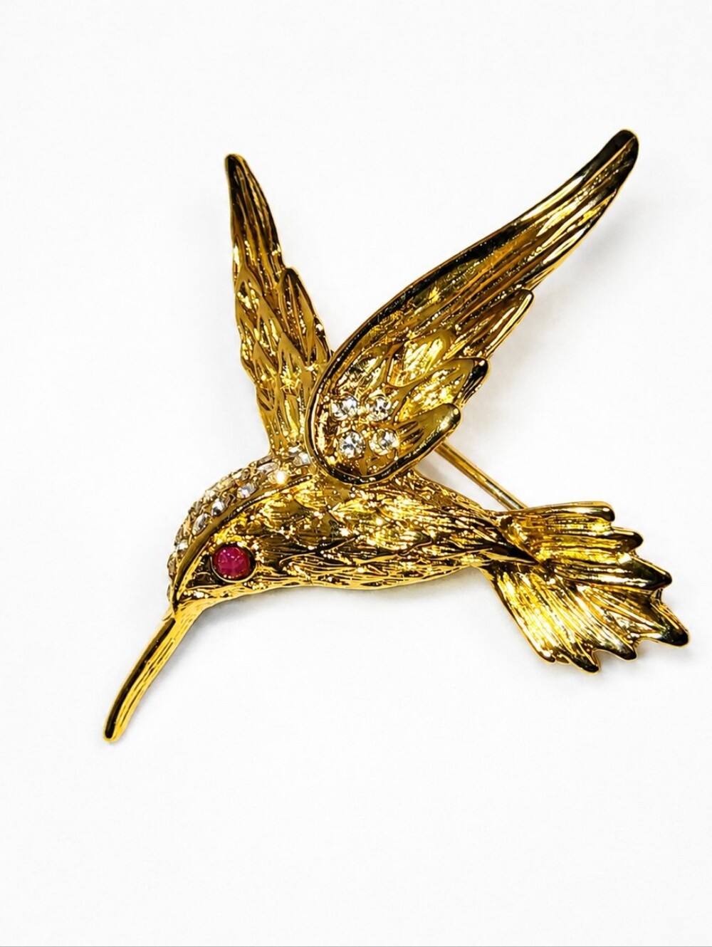 Vintage Gold Tone Hummingbird Brooch Pin